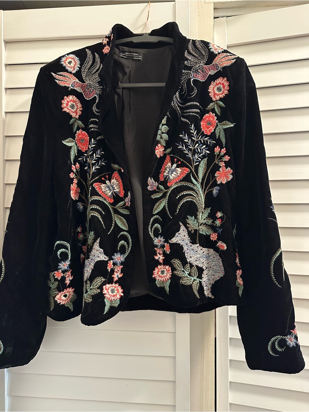 Zara Black Velvet Embroidered Floral & Animal Blazer